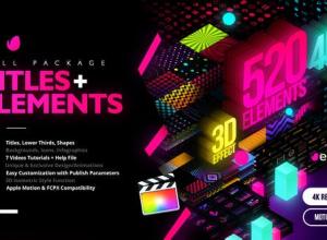 FCPX插件-520组4KMG图形背景图标图表文字标题人名字幕条动画预设
