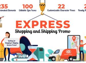 AE模板 -卡通角色网络购物快递物流MG动画片头