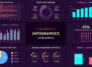 AE模板-200+多彩信息数据图表柱状图动画