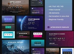 AE模板-48组时间倒计时播放动画元素工具包