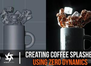 C4D咖啡泼洒场景动力学技巧教程+英文字幕