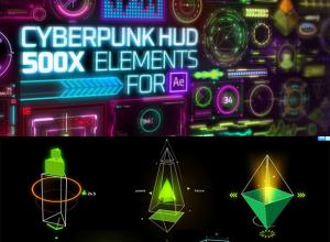 AE脚本-500+赛博朋克HUD元素科幻未来医疗网格图示视频包装动画