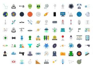 AE模板-100个扁平化太空宇宙图标ICON动画