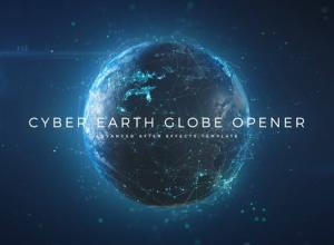 AE模板-三维点线粒子网络地球文字标题开场 Cyber Earth Globe Opener