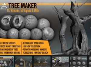 ZBrush树木枝干雕刻建模笔刷贴图模型预设