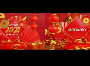 AE模板-2021农历新年三维红色喜庆logo动画