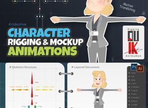 AE模板-二维卡通MG人物角色骨骼绑定Duik映射动作动画