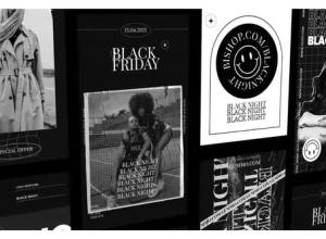 AE模板-8种竖屏黑白风格品牌宣传标题排版动画片头 Black night stories abstract