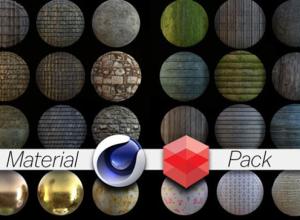 99组墙面木纹混凝土钢铁布料C4D Redshift渲染器材质预设