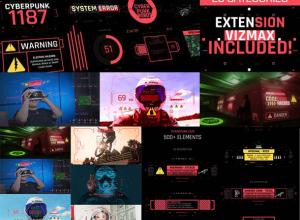 AE脚本-500+赛博朋克科技感HUD用户界面动画预设 Cyberpunk UI