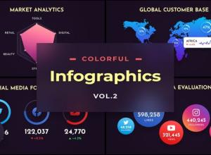 AE模板-彩色图表数据分析统计条形图数字信息元素动画