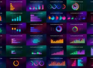 AE模板-图形设计元素柱状图点线趋势图信息数据动画
