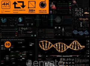 AE模板-300+科技感HUD医疗人体医学心电图DNA心脏科幻元素UI动画工具包