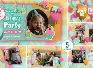 AE模板-卡通儿童小孩生日快乐邀请派对包装片头