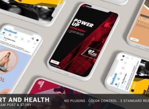 AE模板-12个场景竖屏图形标题运动健康宣传 Sport & Health Instagram Promo