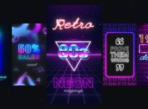 AE模板-竖屏INS复古霓虹灯社交媒体包装动画 Neon Instagram Stories