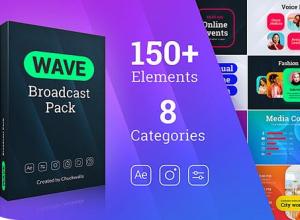 AE模板-150组文字排版社交媒体宣传视频包装元素动画 Wave Broadcast Pack