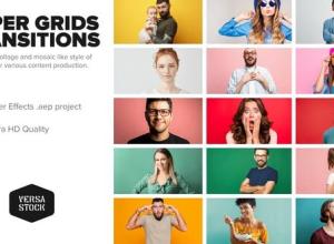 AE模板-55种4K超级网格视频墙多屏转场动画预设