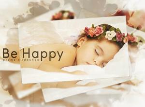AE模板-可爱儿童水墨晕开视差照片视频幻灯片 Be Happy+背景音乐