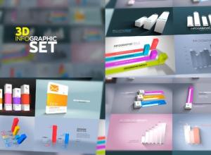 AE模板-12组三维信息图表柱状图数字统计3D Infographics Set