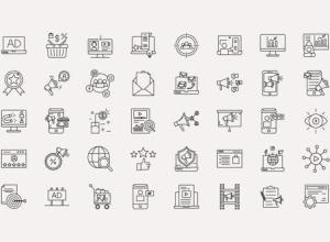 AE模板-40组线条网络互联网图表线图标动画 Digital Marketing Line Icons