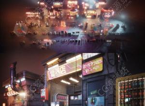 未来科幻赛博朋克商店楼房建筑3D模型