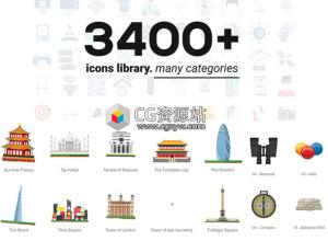 AE模板-3400+常用扁平化生活日常金融标签网络MG动画ICON图标