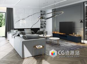C4D Octane Render室内客厅场景3D模型04