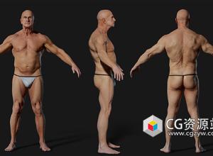 高质量逼真老年男性扫描身体3D模型