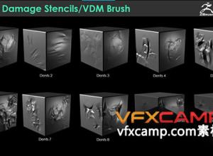 20组Zbrush金属损坏凹痕撕裂VDM笔刷预设