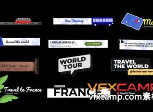 FCPX插件-30个旅游文字标题字幕条动画 Travel Lower Thirds