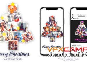 FCPX模板-圣诞节新年照片相册汇聚圣诞树片头 Christmas Tree Opener