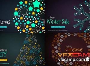 AE模板-8组圣诞快乐祝福多彩图形元素文字标题动画 Merry Christmas Text Reveal