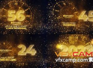 PR模板-新年倒计时发光粒子片头动画 New Year Countdown 2022