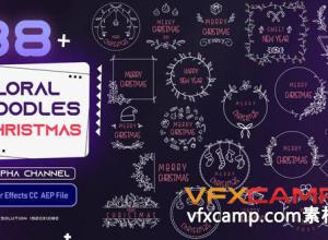 AE模板-88个圣诞节日装饰花藤边框元素文字标题动画 Floral Doodles Pack