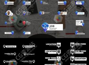 FCPX插件-5套地标地点标识文字标题字幕图片信息介绍动画预设