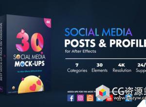 AE模板-30个社交媒体帖子评论订阅个人资料元素动画