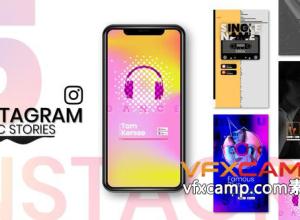 AE模板-5个竖屏音乐波形可视化工具 Instagram Story Music Visualizer