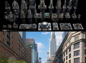曼哈顿摩天大楼现代城市建筑楼房3D模型 C4D/MAX/FBX/OBJ/Maya/Blender/Houdini/Unreal格式