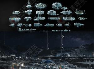 月球基地太空堡垒实验室3D模型MAX/Maya/C4D/Blender/Unity/Unreal格式