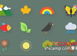 FCPX插件-17组自然图标动画花鸟鱼风景蝴蝶树叶 Nature Animated Icons