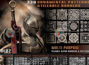 330种4K金属盔甲相关平铺装饰边框图案 Vol 02