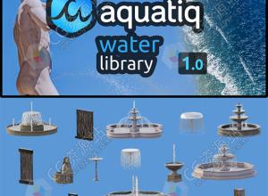Blender水流特效喷泉瀑布预设插件 Water Library Aquatiq V2.0.0