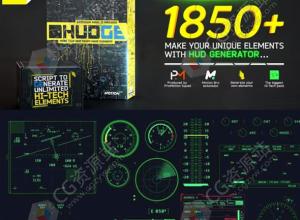 AE脚本-1850+科技感UI指示线圆圈边框文字标题线条HUD界面动画元素 HUDGE V2.1