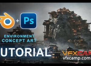 Blender/PS日本高跷城市环境概念艺术制作教程