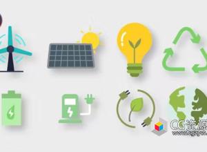 达芬奇模板-10个绿色能源坦克太阳能生态图标动画 Ecology Icons