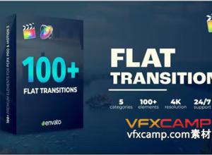 FCPX插件-100组摄像机平移旋转无缝转场动画预设 Flat Transitions