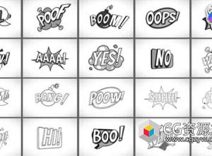 FCPX插件-20组综艺卡通黑白漫画对话框气泡动画 Comic Titles Black And White