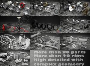 90多个汽车零部件轮框悬架内饰3D模型 Tune Your Car Kit