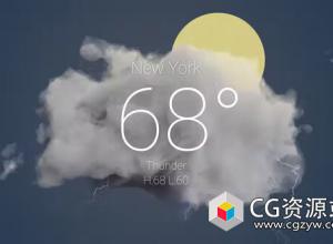 AE模板-5种全屏天气预报类型雨天多云太阳夜间视频动画